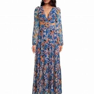 Gianni Bini Lillian Floral Print Long Sleeve Deep V Cutout Dress